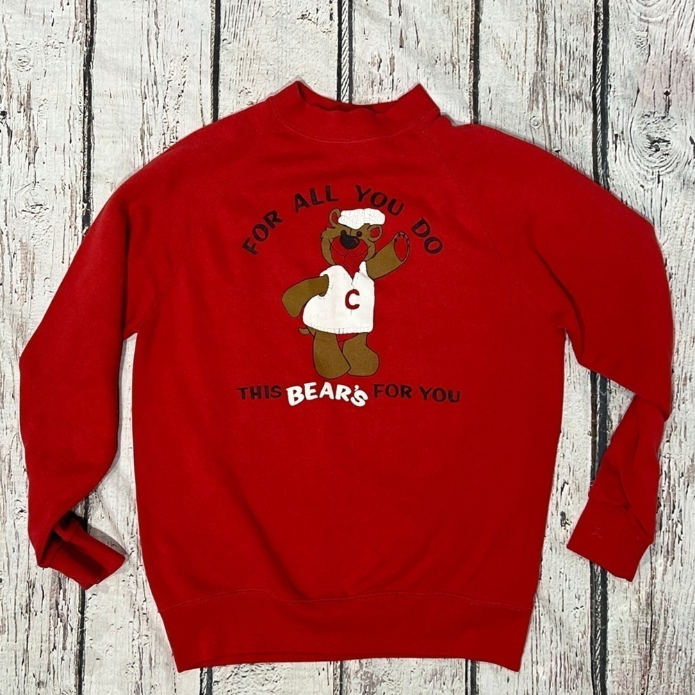 Vintage 80s This Bear's For You 1980s Crewneck Pullover Red Sweatshirt